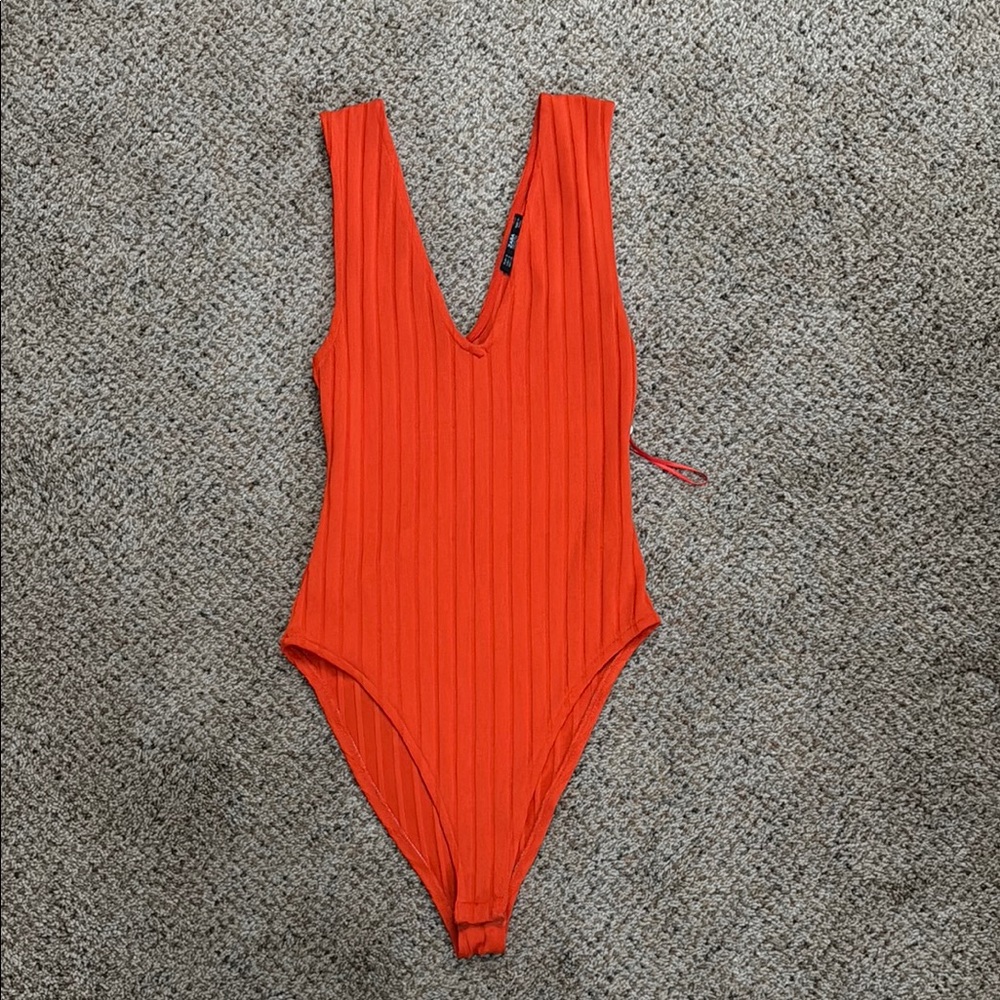 Zara orange ribbed bodysuit tank